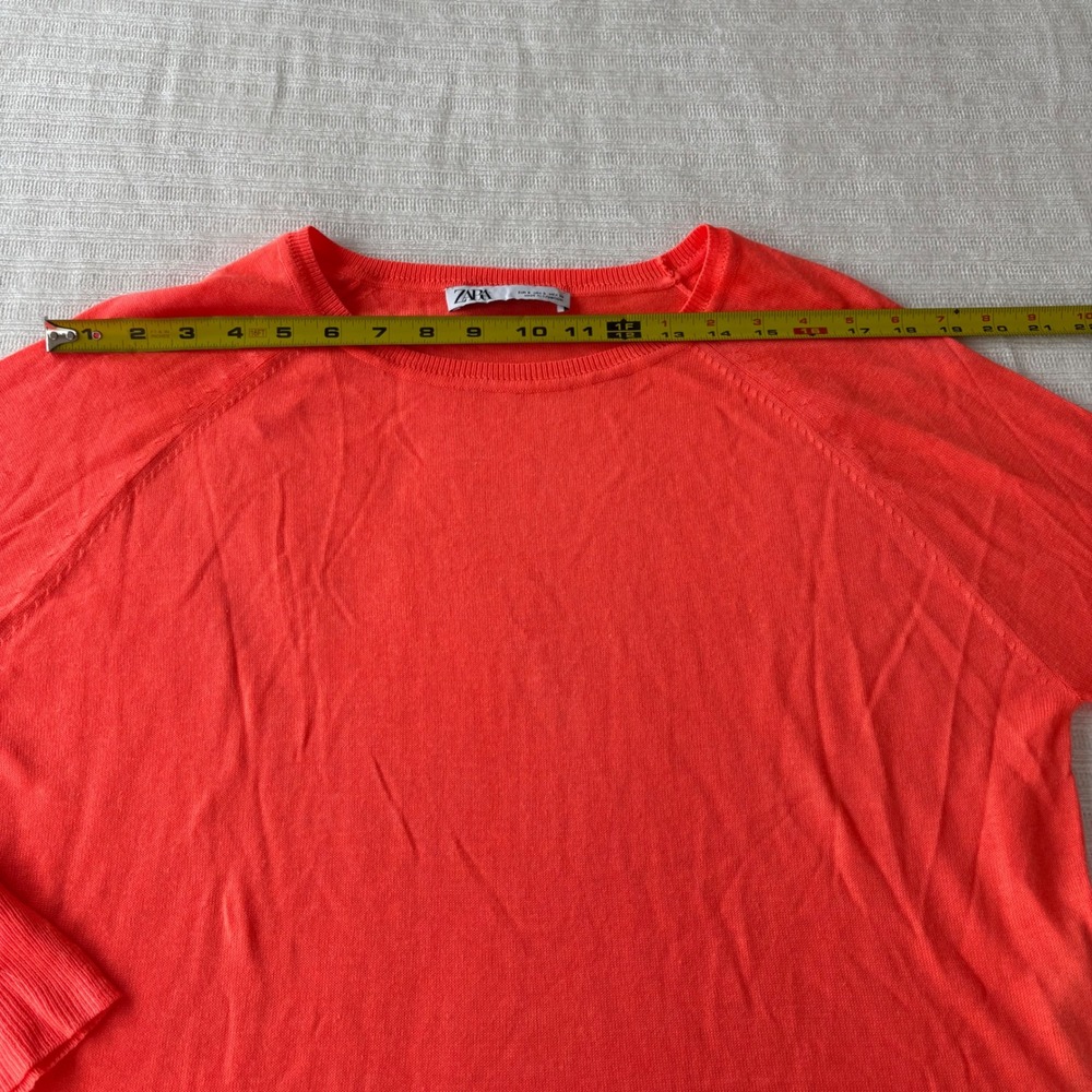 Zara Women Neon Coral Orange Raglan Knit Sweater Viscose Blend Size S Pullover - Picture 6 of 9
